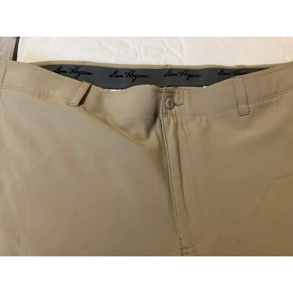 Ben Hogan Mens Performance Golf Pants Khaki Tan Flat Front Stretch 40x32